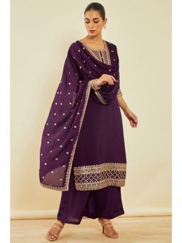 Soch - Womens Purple Chinon Suit with Embroidery and Sequins (Set of 3)