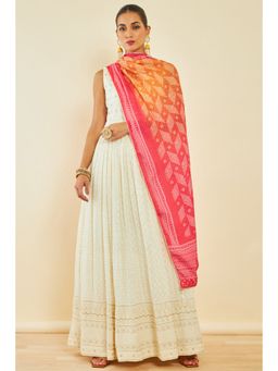 Soch - Womens Off White Georgette Anarkali with Embroidery and Embellishments (Set of 3)