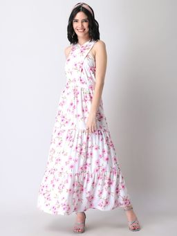 FabAlley - White Floral Criss Cross Tiered Maxi Dress