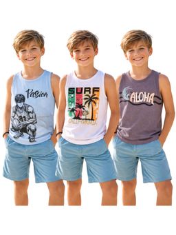 TotzTouch - Boys Stylish Printed Sleeveless T-shirts (Pack of 3)