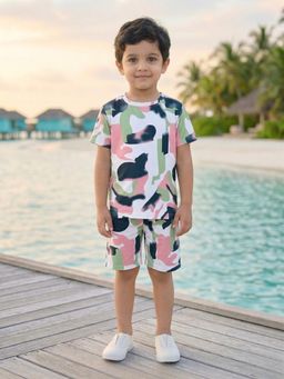 BT DEZINES - Boys Multi-Color Half Sleeves Abstract Print T-Shirt and Shorts