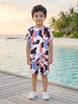 BT DEZINES - Boys Multi-Color Half Sleeves Abstract Print T-Shirt and Shorts