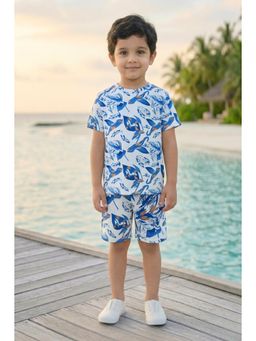 BT DEZINES - Boys Blue Half Sleeves Leaf Print T-Shirt and Shorts