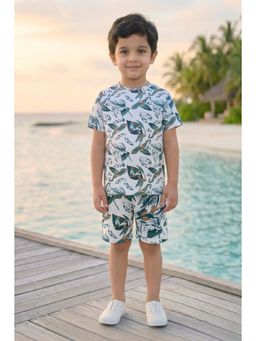 BT DEZINES - Boys Green Half Sleeves Leaf Print T-Shirt and Shorts