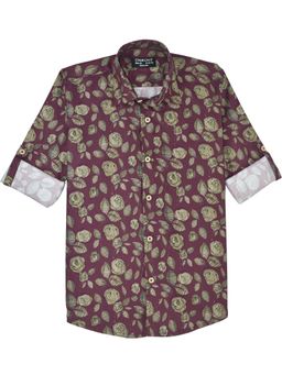 CHARCHIT - Boys Purple Full Sleeves Floral Printed Casual Shirt