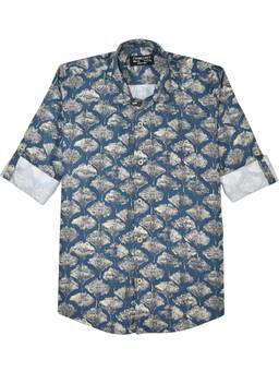 CHARCHIT - Boys Blue Full Sleeves Floral Printed Casual Shirt