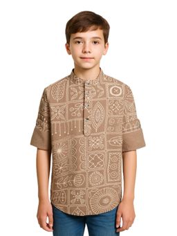 CHARCHIT - Boys Brown Full Sleeves Embroidered Shirt