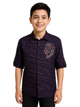 CHARCHIT - Boys Purple Full Sleeves Embellished Shirt