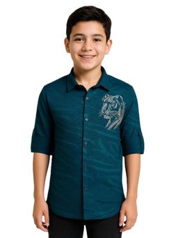 CHARCHIT - Boys Teal Full Sleeves Embellished Shirt