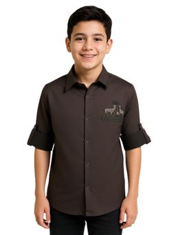 CHARCHIT - Boys Brown Full Sleeves Embellished Solid Shirt