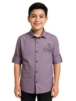 CHARCHIT - Boys Purple Full Sleeves Embellished Solid Shirt