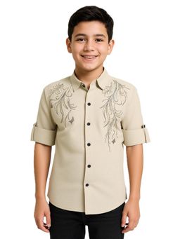 CHARCHIT - Boys Cream Full Sleeves Embellished Casual Shirt