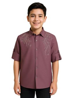 CHARCHIT - Boys Maroon Full Sleeves Embellished Casual Shirt