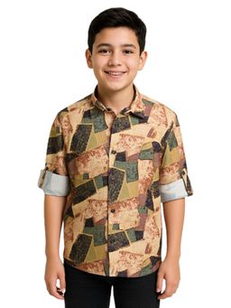 CHARCHIT - Boys Beige Full Sleeves Printed Casual Shirt