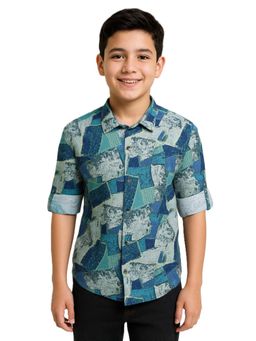 CHARCHIT - Boys Blue Full Sleeves Printed Casual Shirt
