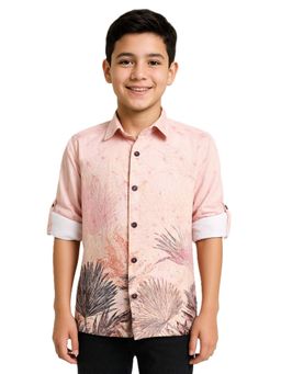 CAVIO - Boys Peach Tropical Placement Printed Casual Shirt
