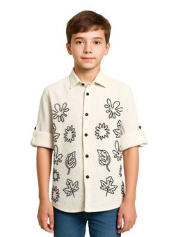 CAVIO - Boys Full Sleeves Floral Embroidered Casual Shirt