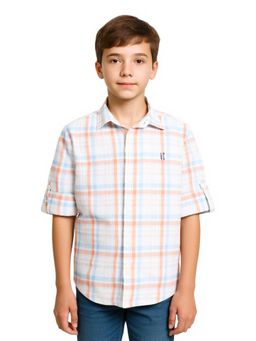 CHARCHIT - Boys Roll-Up Sleeves Casual Checked Shirt