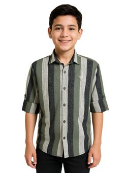 CAVIO - Boys Green Casual Vertical Striped Shirt