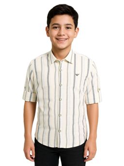CAVIO - Boys Casual Vertical Striped Roll-Up Sleeves Shirt