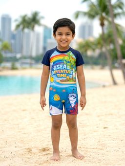KiddoPanti - Boys Polyester Spandex Sea Advanture Printed Swimsuit