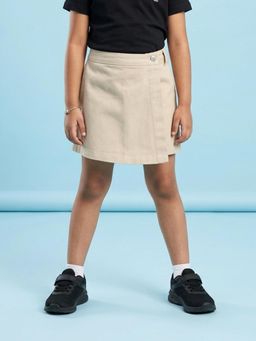 KiddoPanti - Girls Cotton Woven Solid Over Lap Skorts
