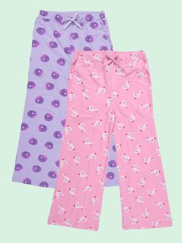 KiddoPanti - Girls Blush Duck and Playful Monster Printed Pyjamas (Pack of 2)