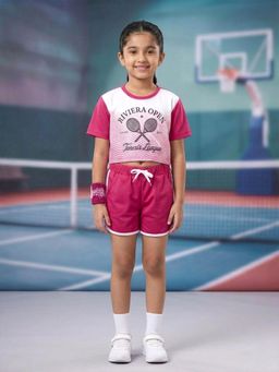 KiddoPanti - Girls Graphic Crop T-Shirt and Shorts