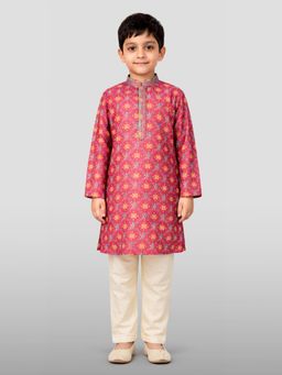 Vastramay - Boys Pink Cotton Kurta and Pyjama