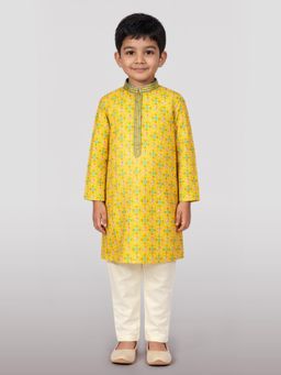 Vastramay - Boys Yellow Cotton Kurta and Pyjama