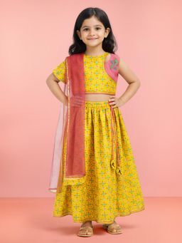 Vastramay - Girls Yellow Resham Embroidery Lehenga Choli with Dupatta