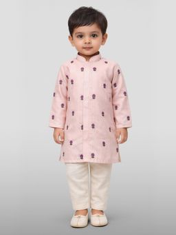 Vastramay - Baby Boys Pink Pure Cotton Embroidered Kurta Pyjama