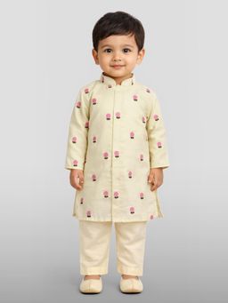Vastramay - Baby Boys Yellow Pure Cotton Embroidered Kurta Pyjama