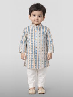 Vastramay - Baby Boys Blue Cotton Printed Kurta and Pyjama