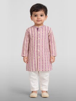 Vastramay - Baby Boys Pink Cotton Printed Kurta and Pyjama