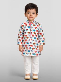 Vastramay - Baby Boys Pure Cotton Animal Print Kurta and Pyjama