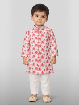 Vastramay - Baby Boys Pink Pure Cotton Animal Print Kurta and Pyjama