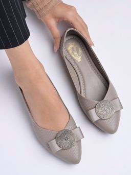 Shoetopia - Oversized Bow Detailed Grey Bellies for Women