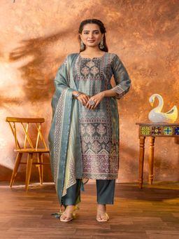 Anveri Textiles - Green Printed Regular Kurta with Pant and Dupatta