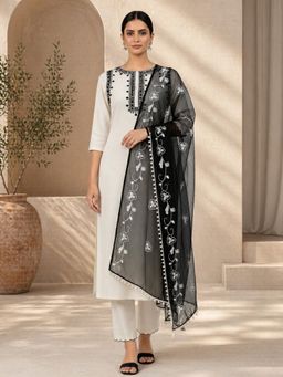 WineRed - Beige Embroidered Regular Kurta with Pant and Dupatta