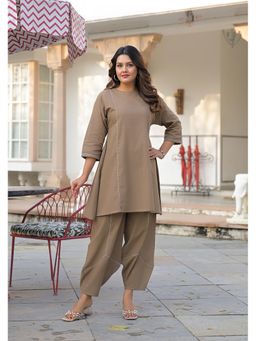 Aravalii - Khaki Solid Regular Kurta and Salwar