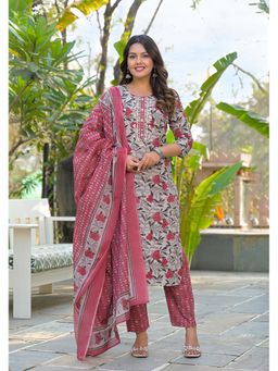 Aravalii - Maroon Printed Regular Kurta with Pant and Dupatta