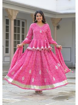 Aravalii - Pink Printed Regular Kurta with Skirt and Dupatta