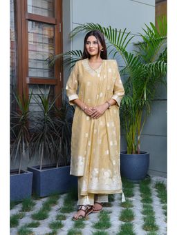 VGlame - Yellow Embroidered Regular Kurta with Pant and Dupatta