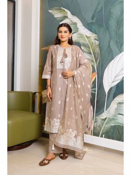 VGlame - Brown Woven Regular Kurta with Pant and Dupatta