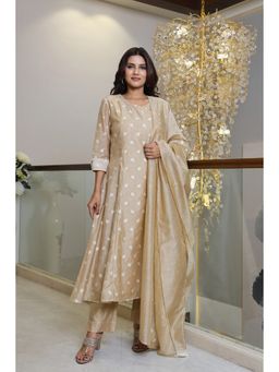VGlame - Beige Woven Regular Kurta with Pant and Dupatta