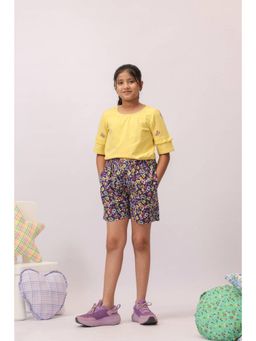 The Little Trunk - Yellow Embroidered Top and Floral Shorts