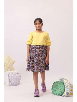 The Little Trunk - Yellow Embroidered Top and Floral Skirt