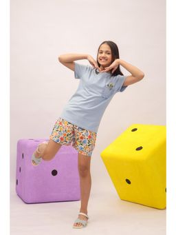 The Little Trunk - Skyfield Embroidered Top and Floral Shorts Set