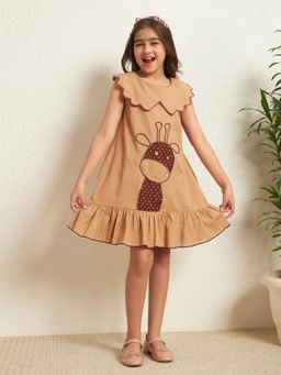 Bugandbees - Giraffe Patch Scalloped Collar Brown Dress